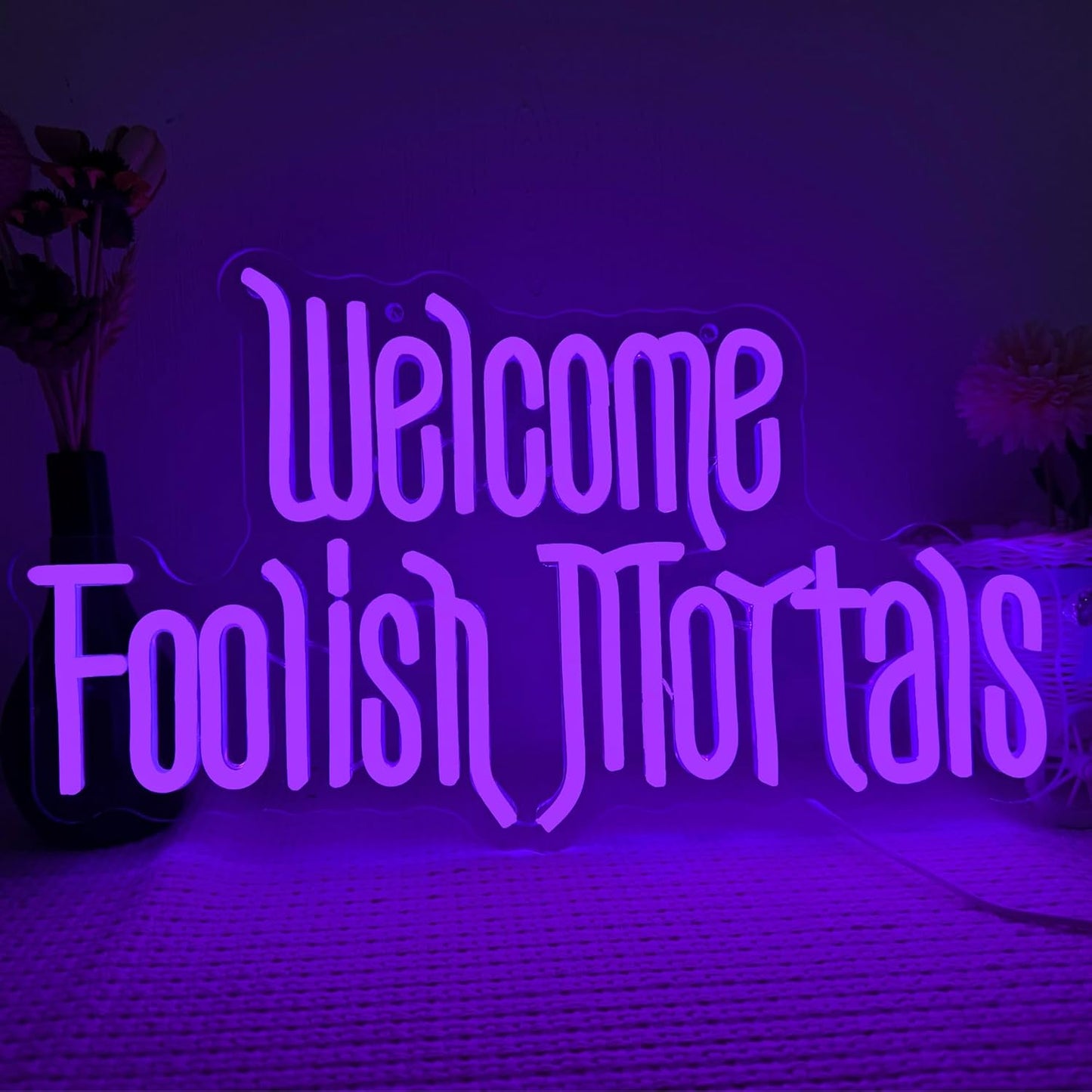 Welcome Foolish Mortals Neon Sign for Spooky Gothic Decor