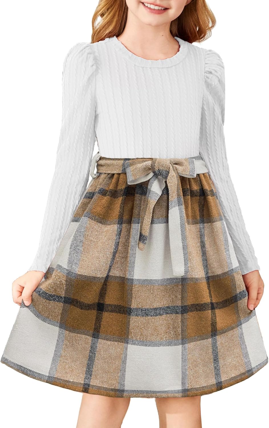 Arshiner Girls Dresses Puff Long Sleeve Stylish Holiday Dress