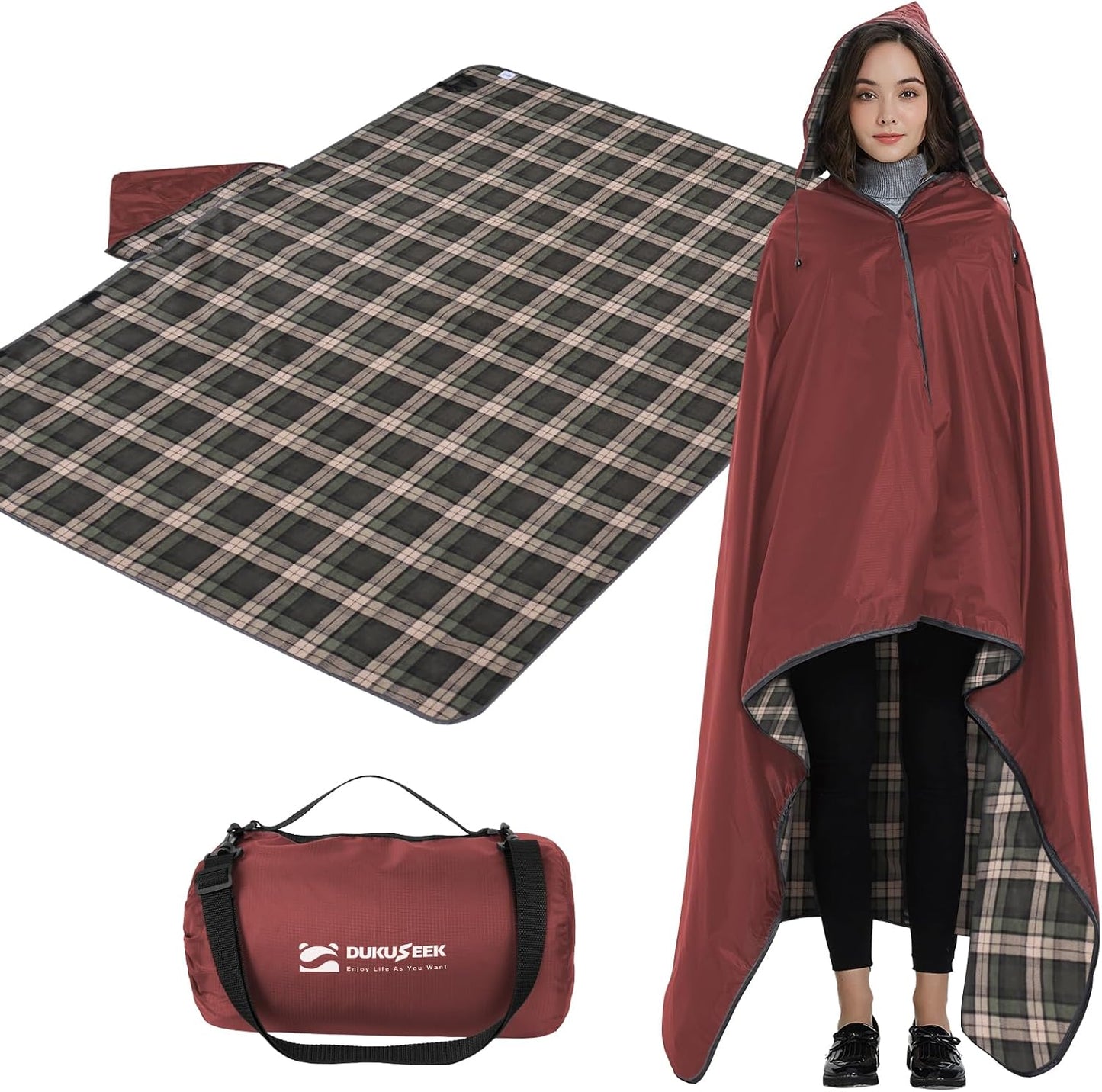 DUKUSEEK Waterproof Stadium Blanket with Hood for Outdoor Use