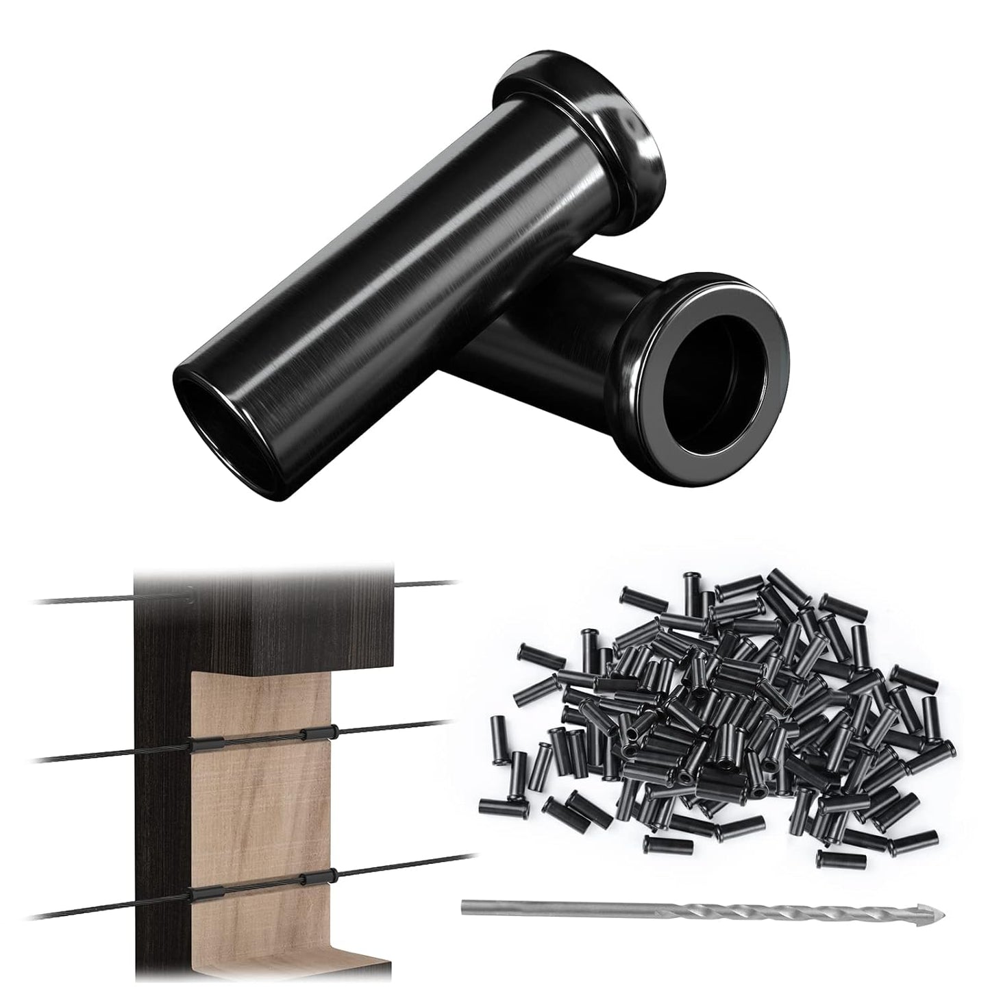 Muzata 100 Pack Black Cable Railing Protector Sleeves for Wood Posts