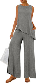 Women's Two Piece Lounge Set Asymmetrical Tank and Wide Leg Pants SIZE