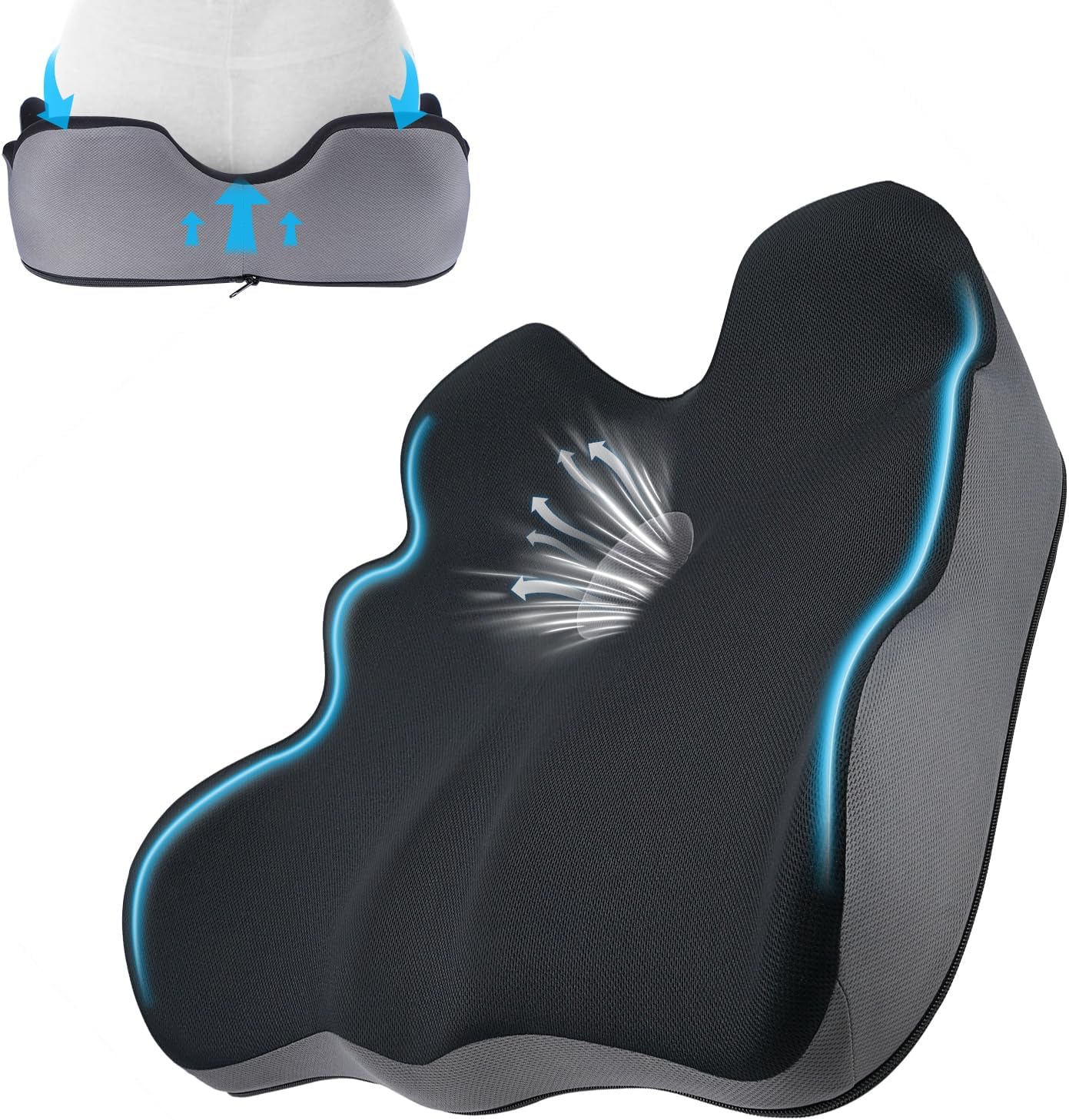XL Memory Foam Seat Cushion - Pain Relief for Long Hours