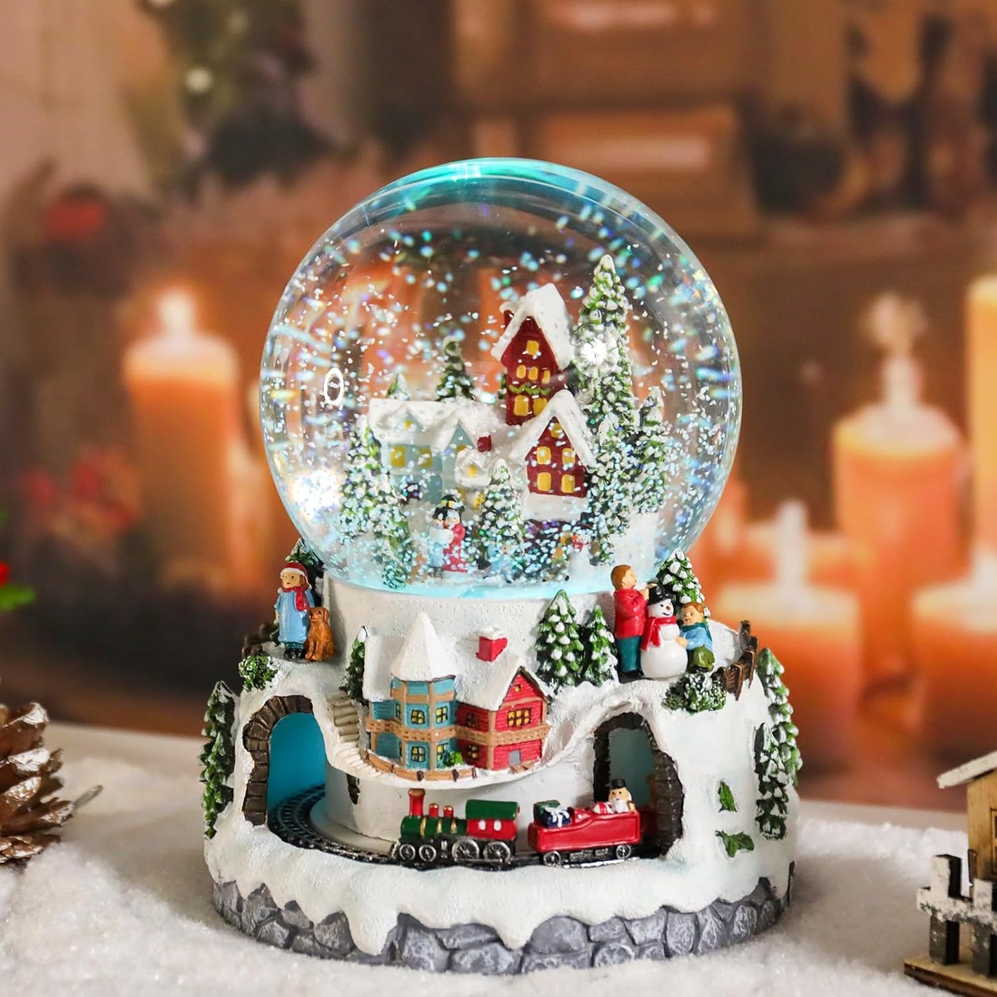 Vipush Christmas Snow Globe with Musical Train and LED Lights
