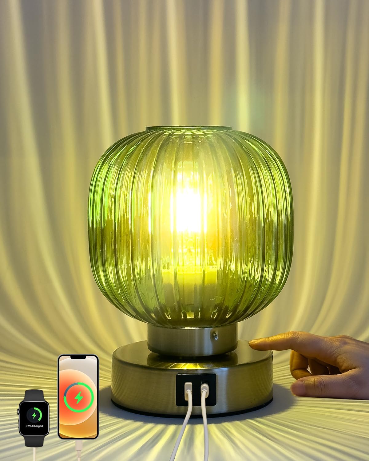 Touch Small Table Lamp with USB Charging Ports for Cozy Lighting