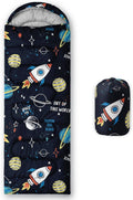 Kids Sleeping Bag Rocket Moon Print - Lightweight Waterproof