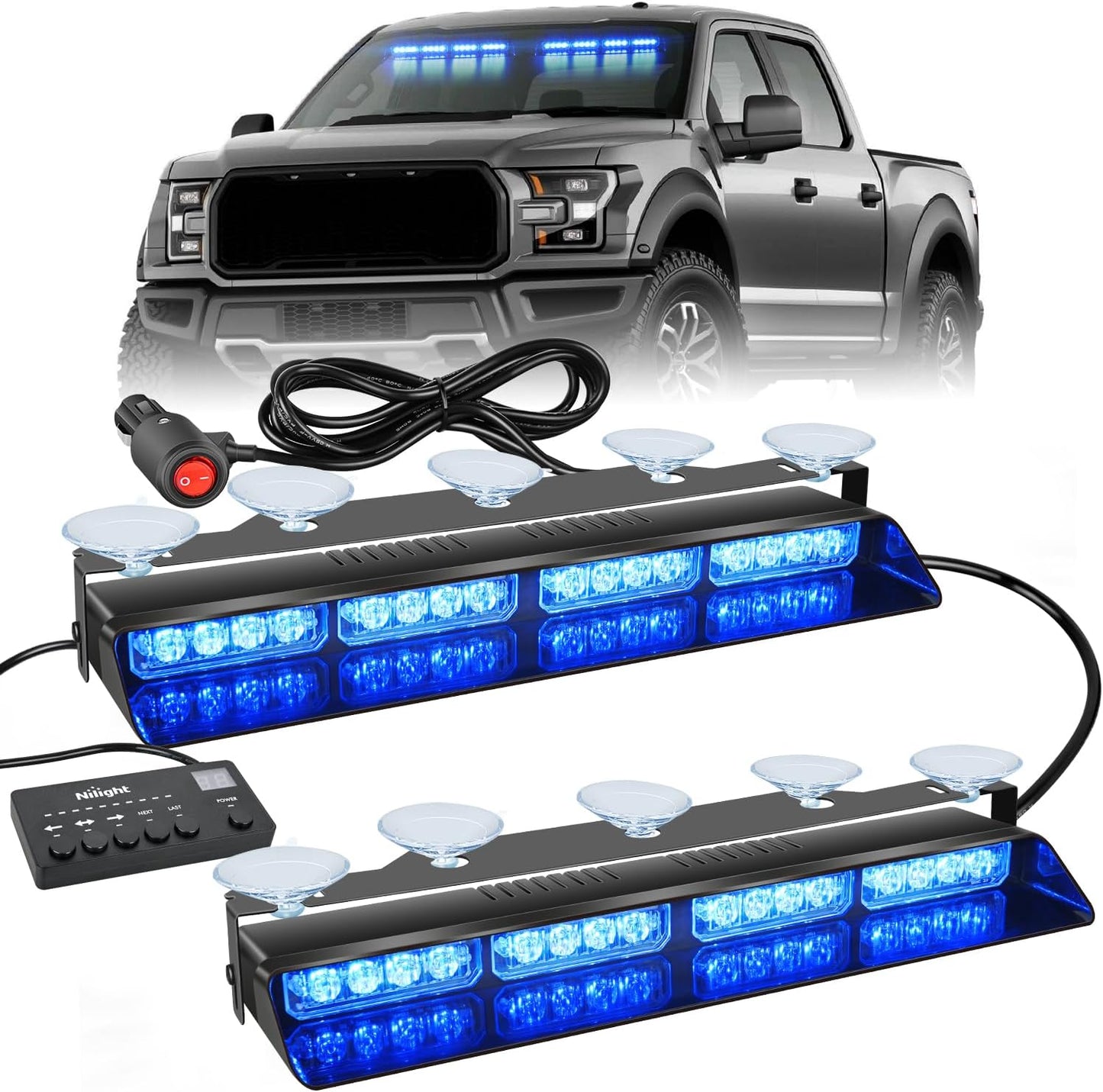 Nilight 32LED Blue Emergency Dash Strobe Lights for Vehicles