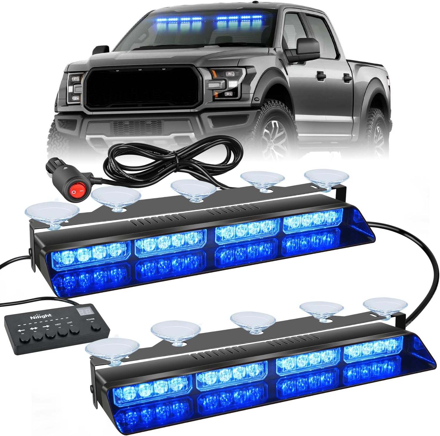 Nilight 32LED Blue Emergency Dash Strobe Lights for Vehicles