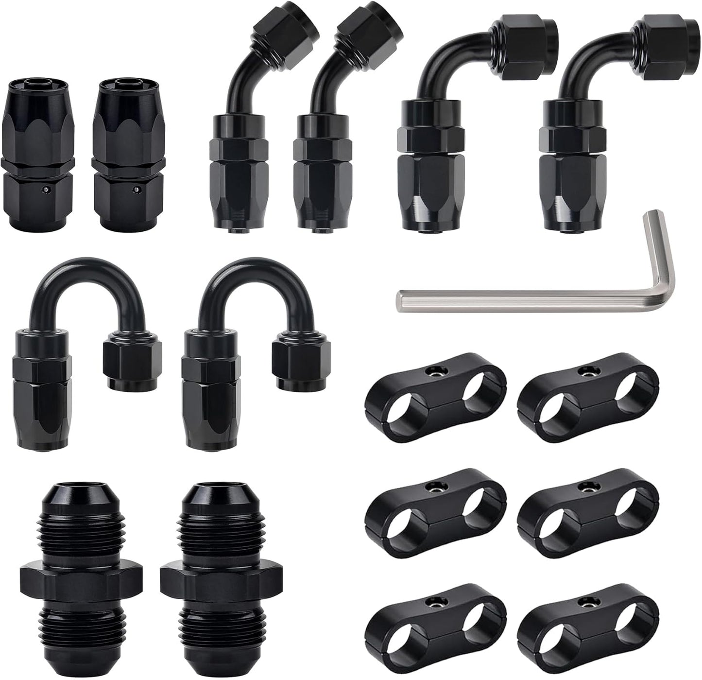 6AN Hose End Fitting Kit for Braided Hose with Clamps