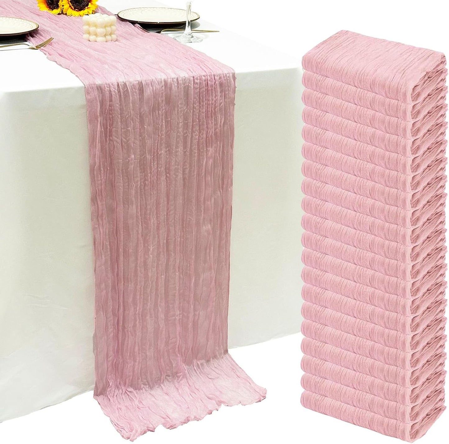 20Pack Light Pink Cheesecloth Table Runners for Elegant Events