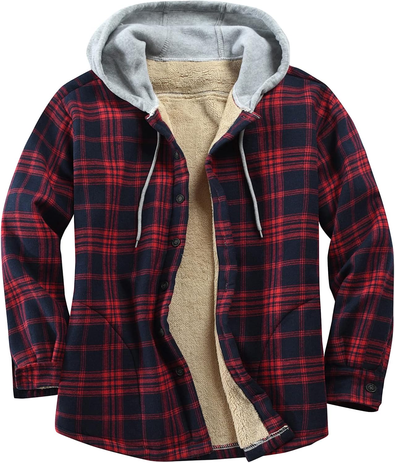 Men's Cotton Plaid Shirts Jacket with Fleece Lining for Comfort
