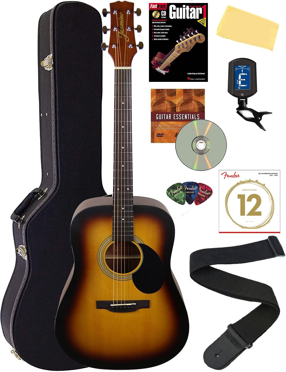 Jasmine S35 Dreadnought Acoustic Guitar Bundle with Hard Case