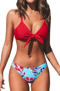 Two Piece Floral Knot Bikini Set for Women - Removable Cups