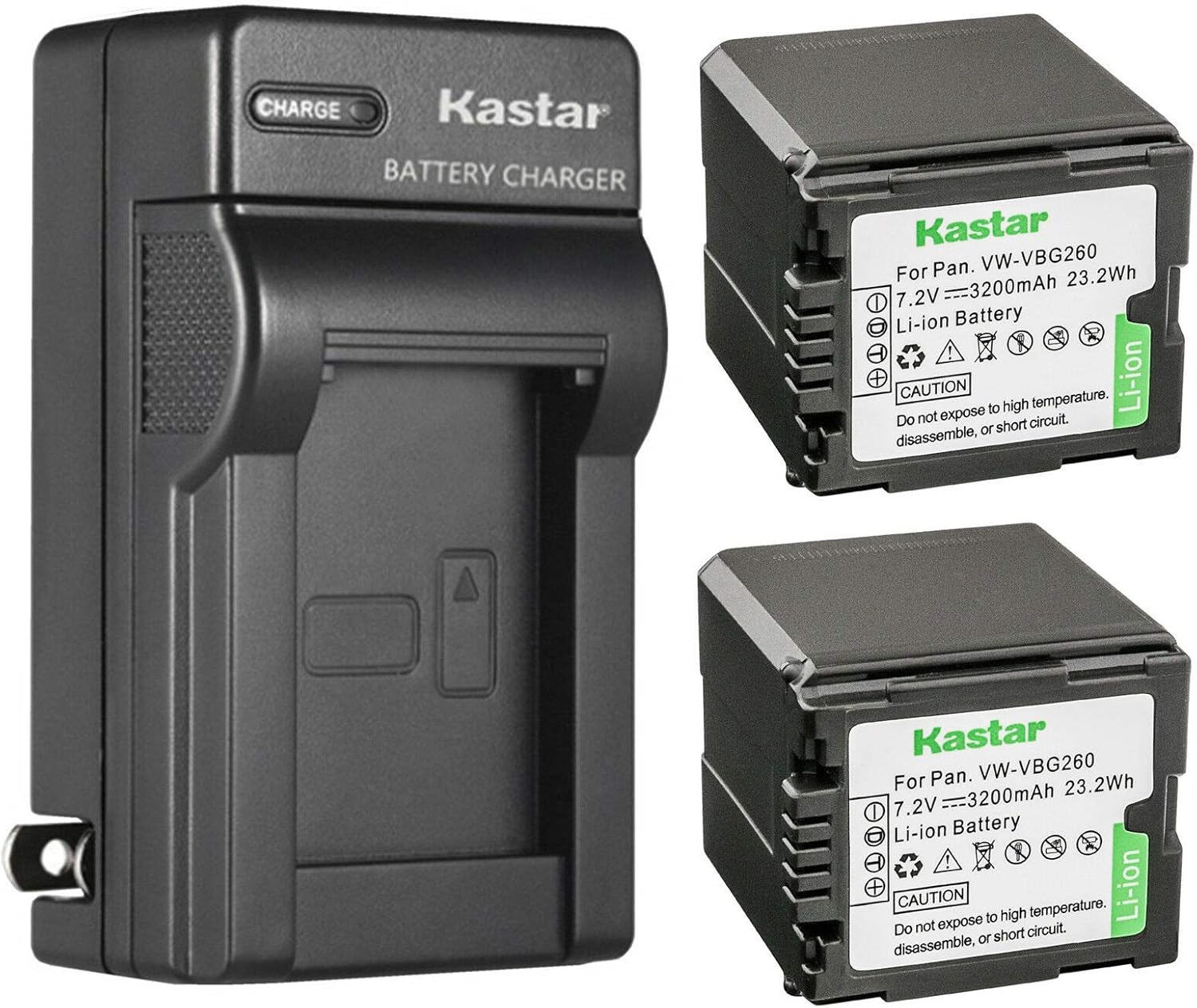 Kastar 2-Pack VW-VBG260 Battery and Charger for Panasonic Camcorders