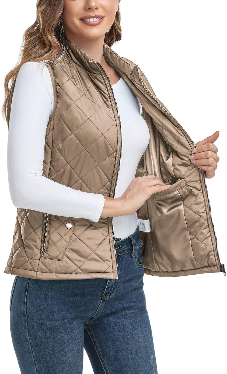 LONGKING Women's Outwear Vest - Lightweight Zip Quilted Design