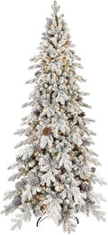 6.5 FT Pre-Lit Snow Flocked Slim Fir Christmas Tree - Slim Pencil Tree