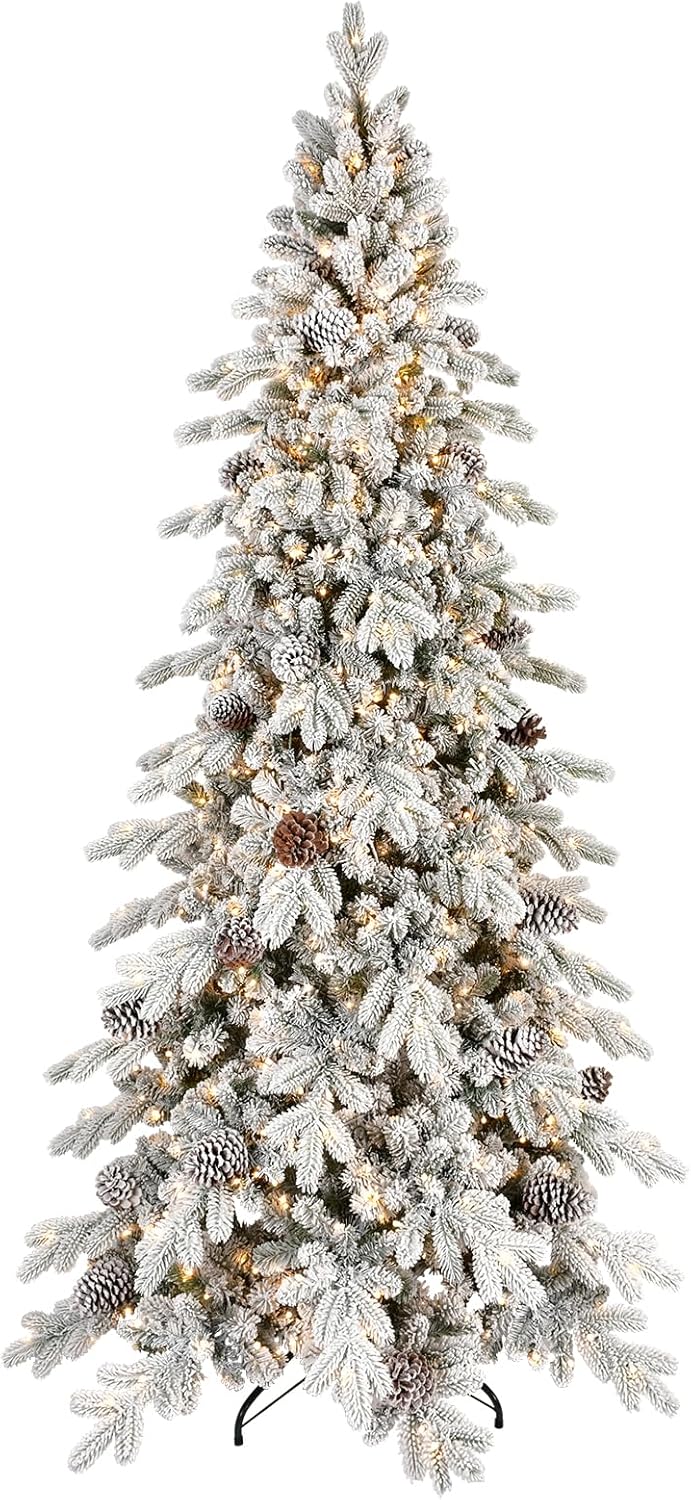 6.5 FT Pre-Lit Snow Flocked Slim Fir Christmas Tree Review