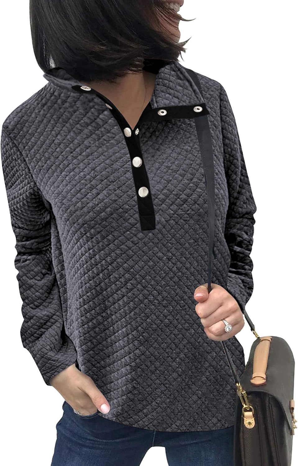 Quilted Pattern Lightweight Zipper Long Sleeve Sweatshirt for Women