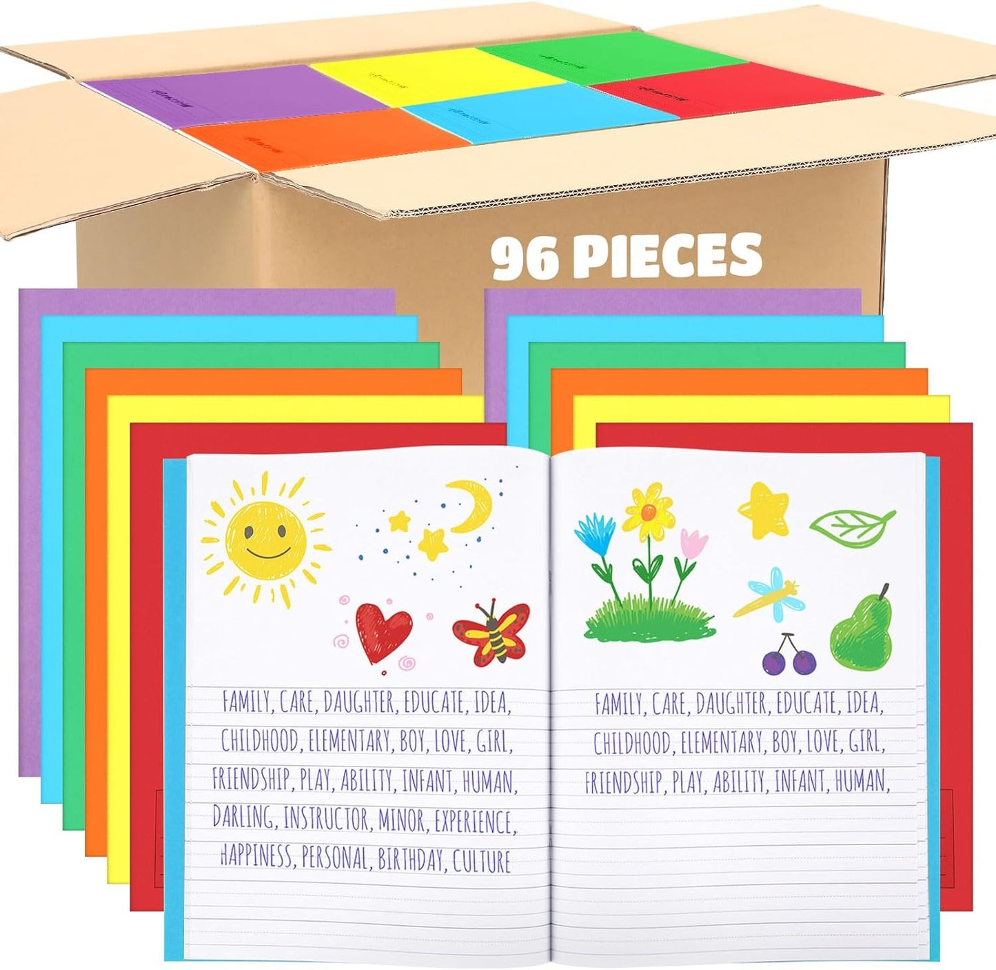 Henoyso 96 Pcs Primary Composition Notebook for Kids Writing