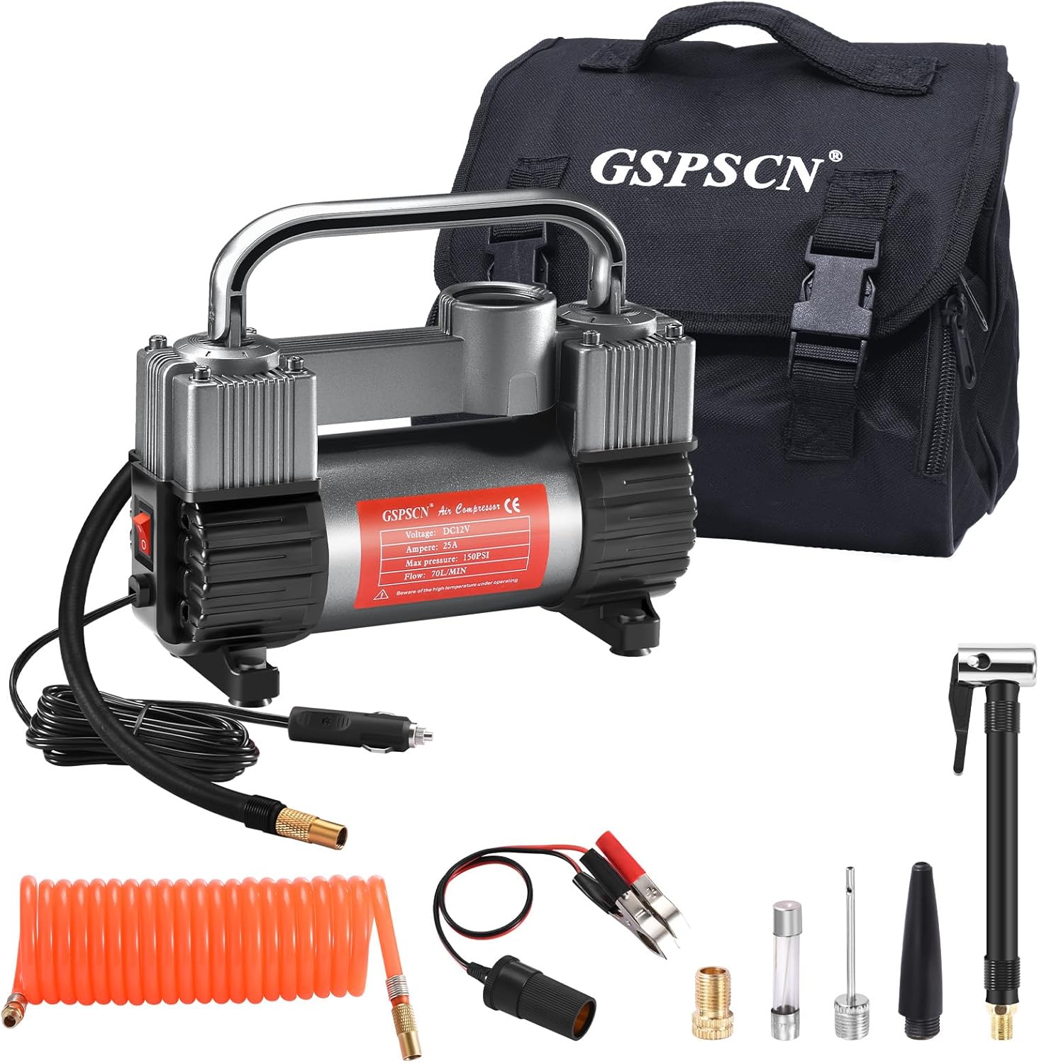 150PSI Portable Tire Inflator - Heavy Duty Dual Cylinders
