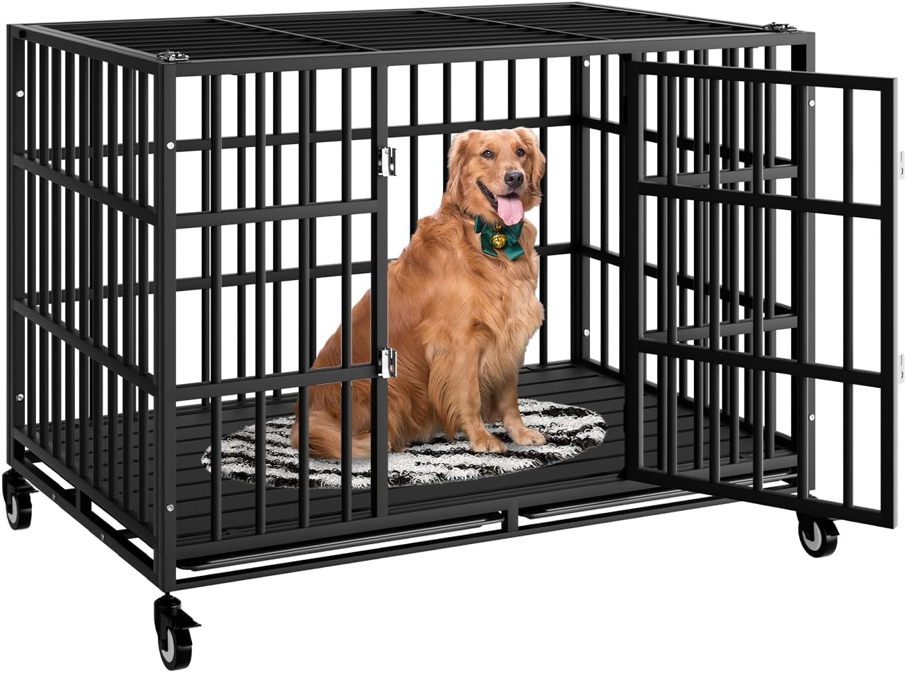 48 Inch Heavy Duty Dog Crate with Wheels for Large Dogs