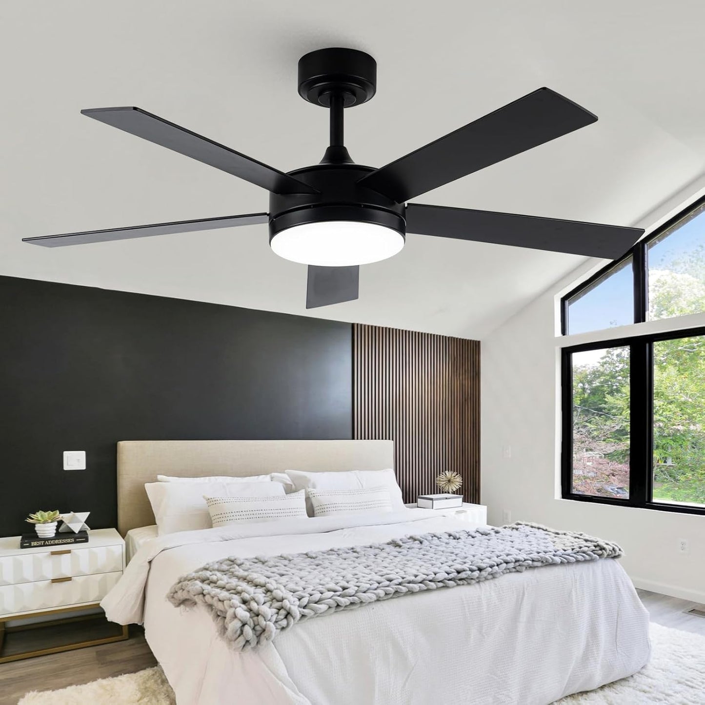 48 Inch Black Ceiling Fan with Light and Remote for Modern Spaces