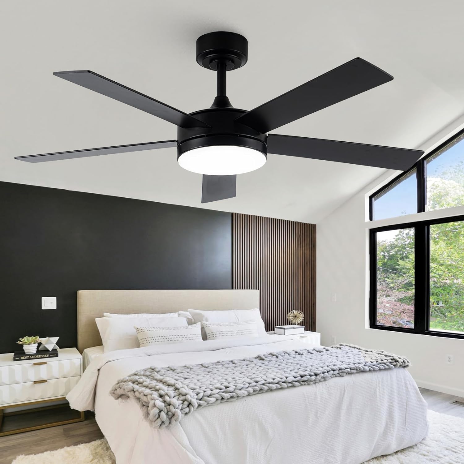 48 Inch Black Ceiling Fan with Light and Remote for Modern Spaces