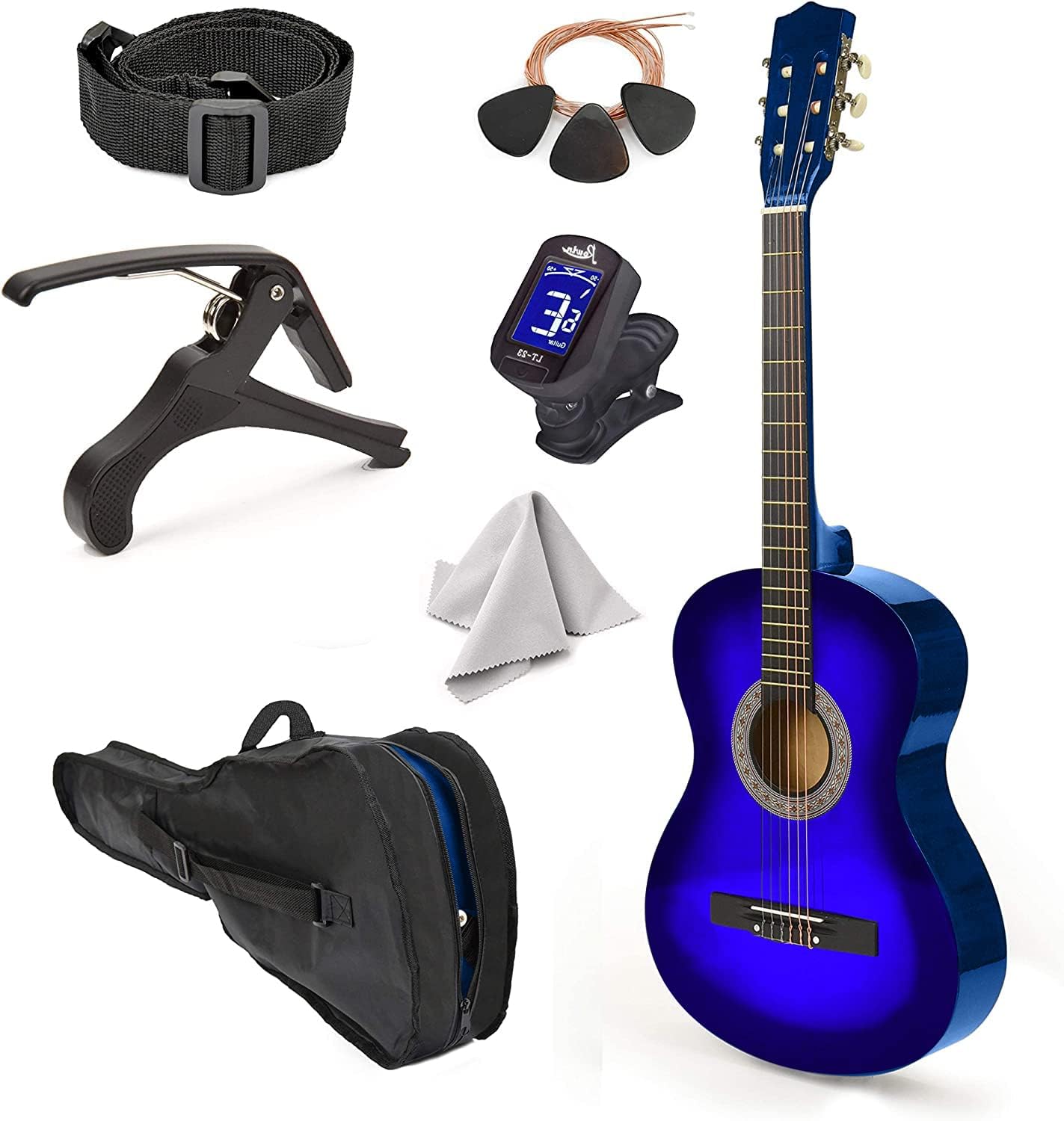 Beginner Left Handed Wood Guitar Set - Blue Gradient Case & Accessories | Master Play