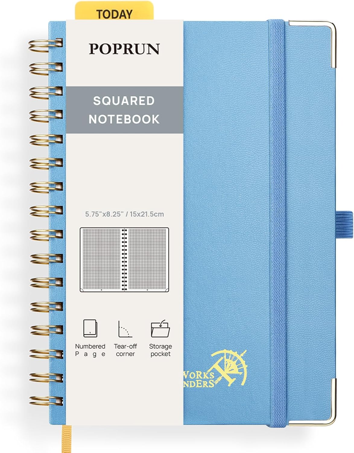 POPRUN Grid Journal - Thick 120 GSM Paper, 141 Numbered Pages, Grid Notebook, Haze Blue