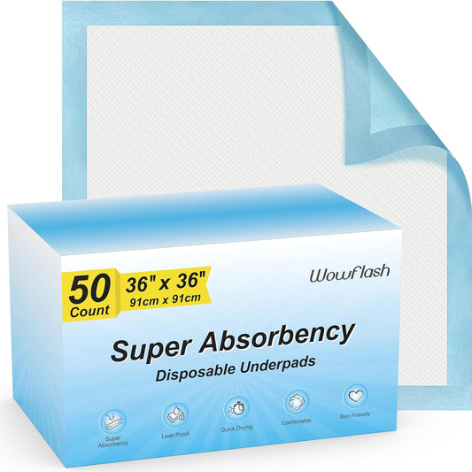 Quick-Dry Leakproof Disposable Underpads: 50 Count