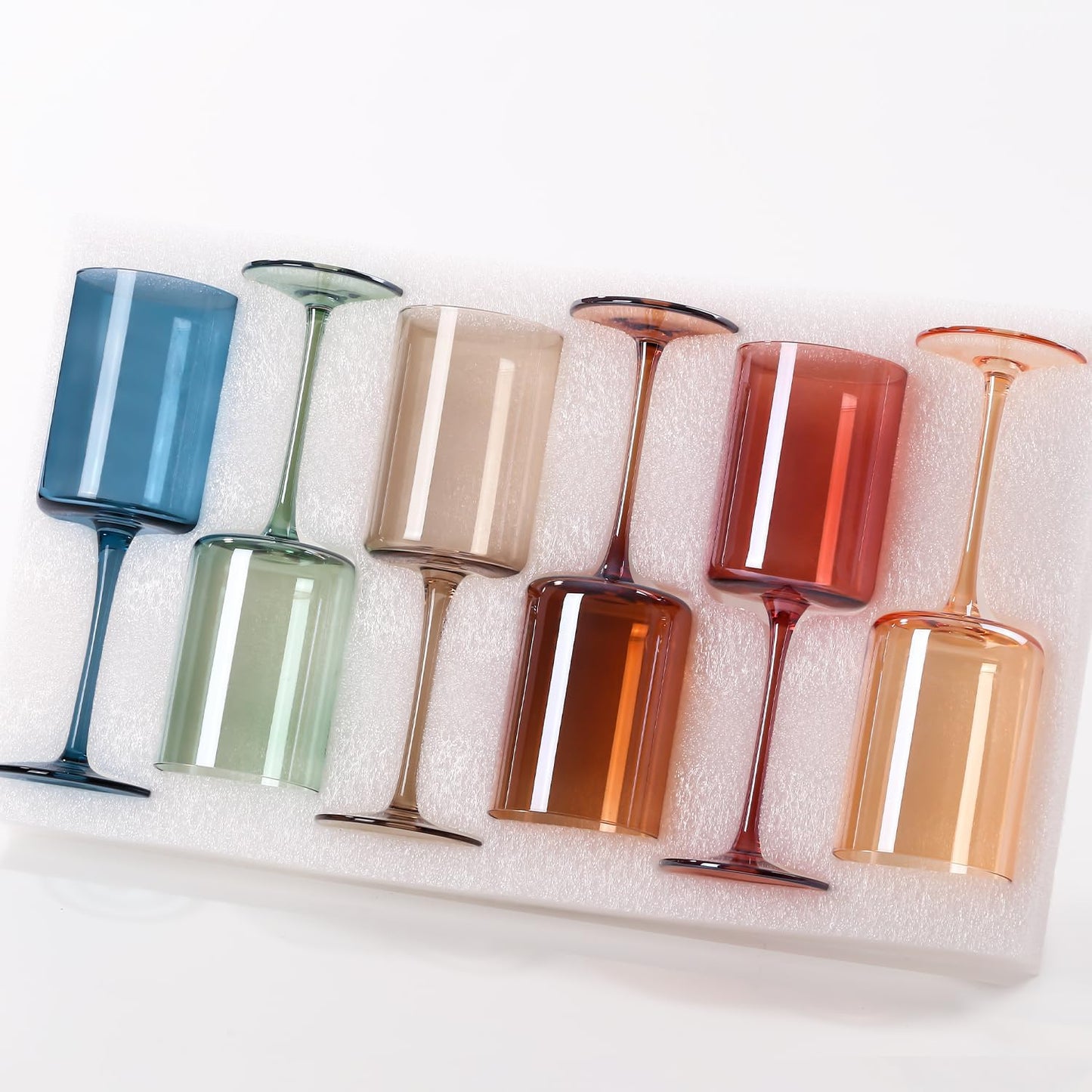 Colored Square Wine Glasses Set of 6 - Unique Hand Blown Crystal
