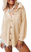 Waffle Knit Shacket Jacket Women's Button Down - Casual Layering