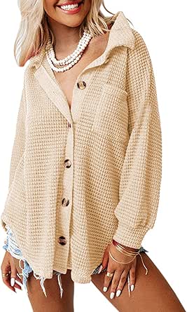 Dokotoo Womens Waffle Knit Shacket Jacket for Casual Style