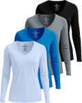 Long Sleeve Dry Fit V-Neck Athletic T-Shirt 4-Pack - Lightweight