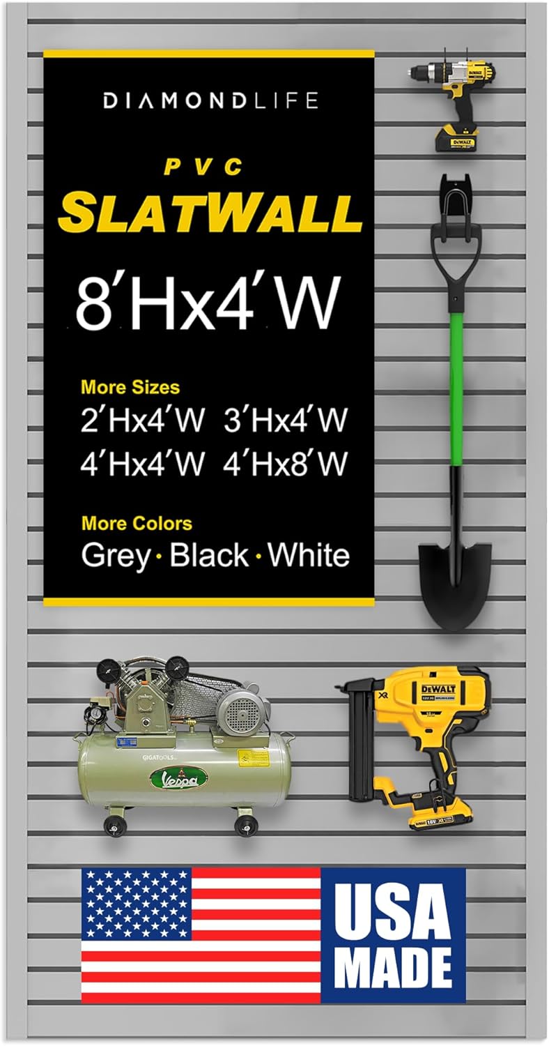8ftH x 4ftW Slatwall Panel Garage Wall Organizer for Storage