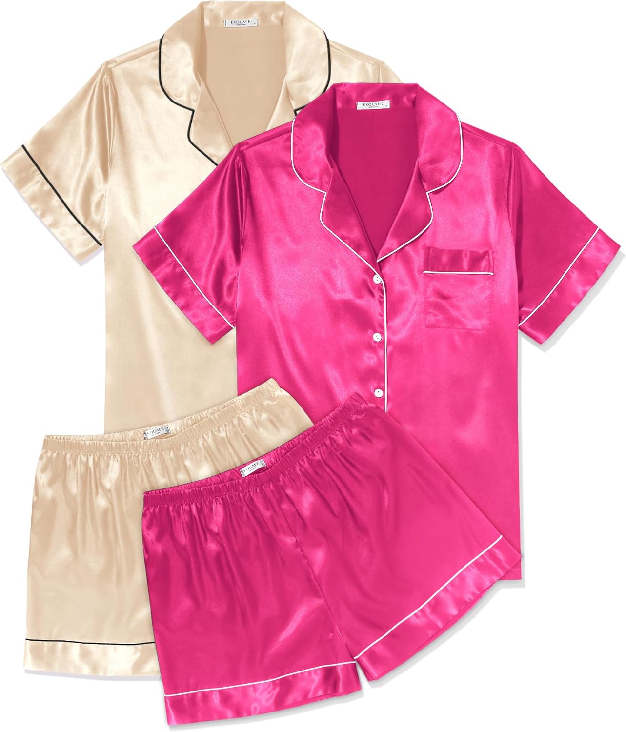 Ekouaer 2 Pack Pajama Sets for Women Silk Satin Sleepwear