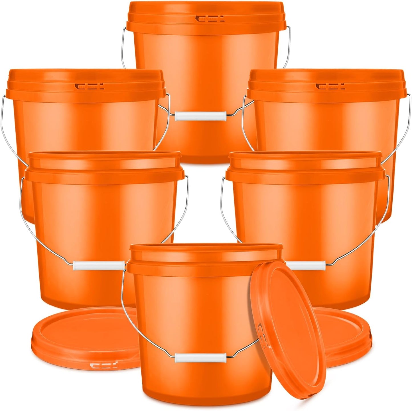 2 Gallon Plastic Bucket with Lid - 6 Pack Heavy Duty Pail