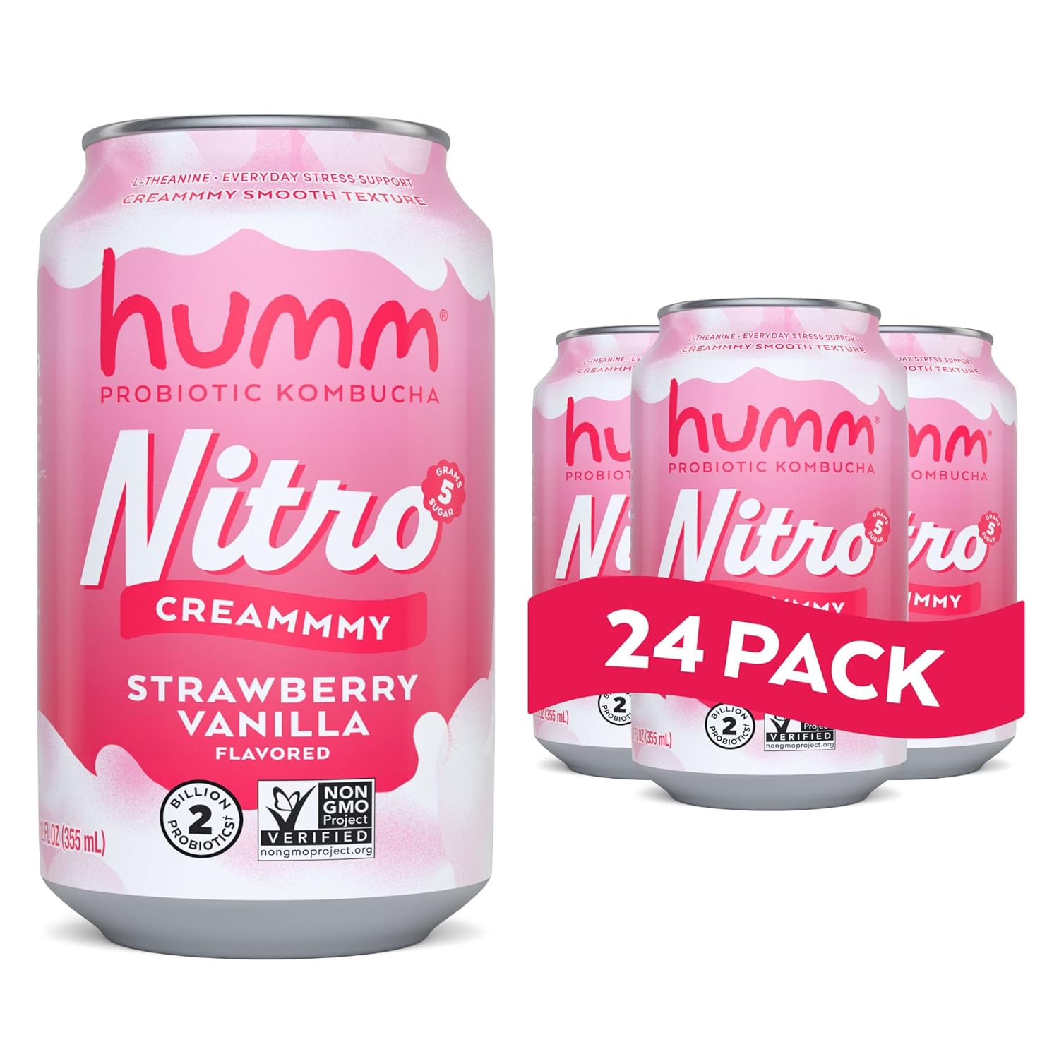 Humm Nitro Kombucha Strawberry Vanilla - Creamy Probiotic Drink