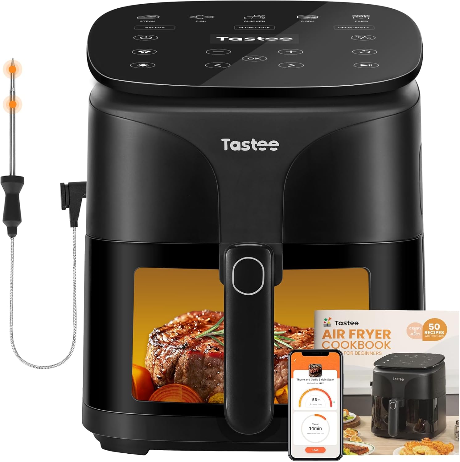 Tastee 8-in-1 Air Fryer: Smart Probe, 24 Presets, In-App Recipes