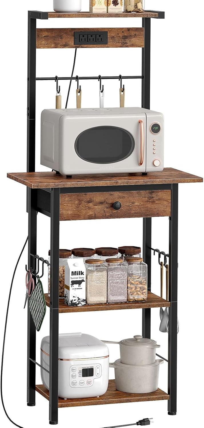 4-Tier Coffee Bar & Kitchen Organizer - Rustic Brown & Black