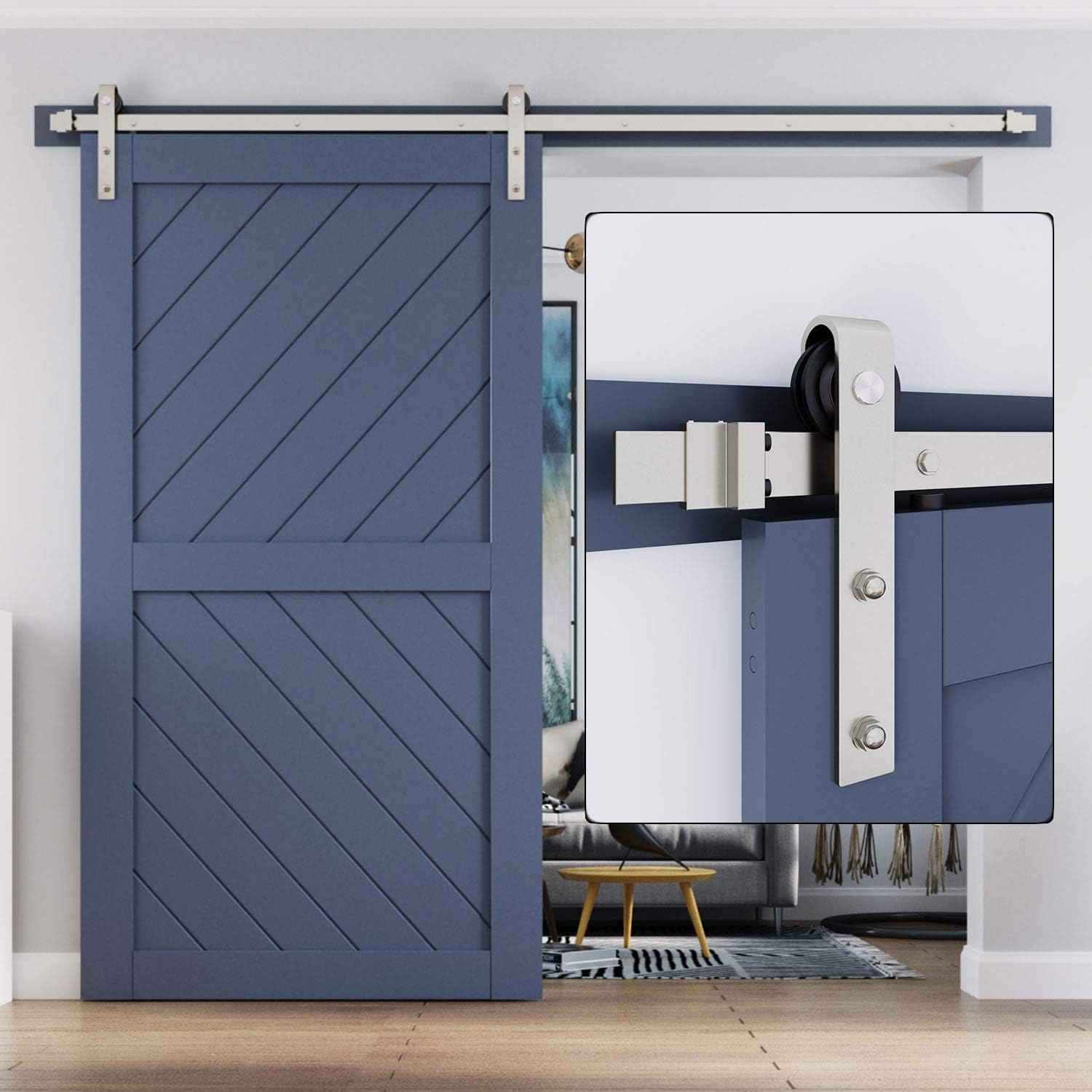 EaseLife 9 FT Brushed Nickel Sliding Barn Door Hardware Kit