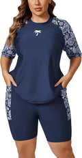Halcurt Women's Plus Two Piece Rash Guard Set - Built-In Bra Swimwear