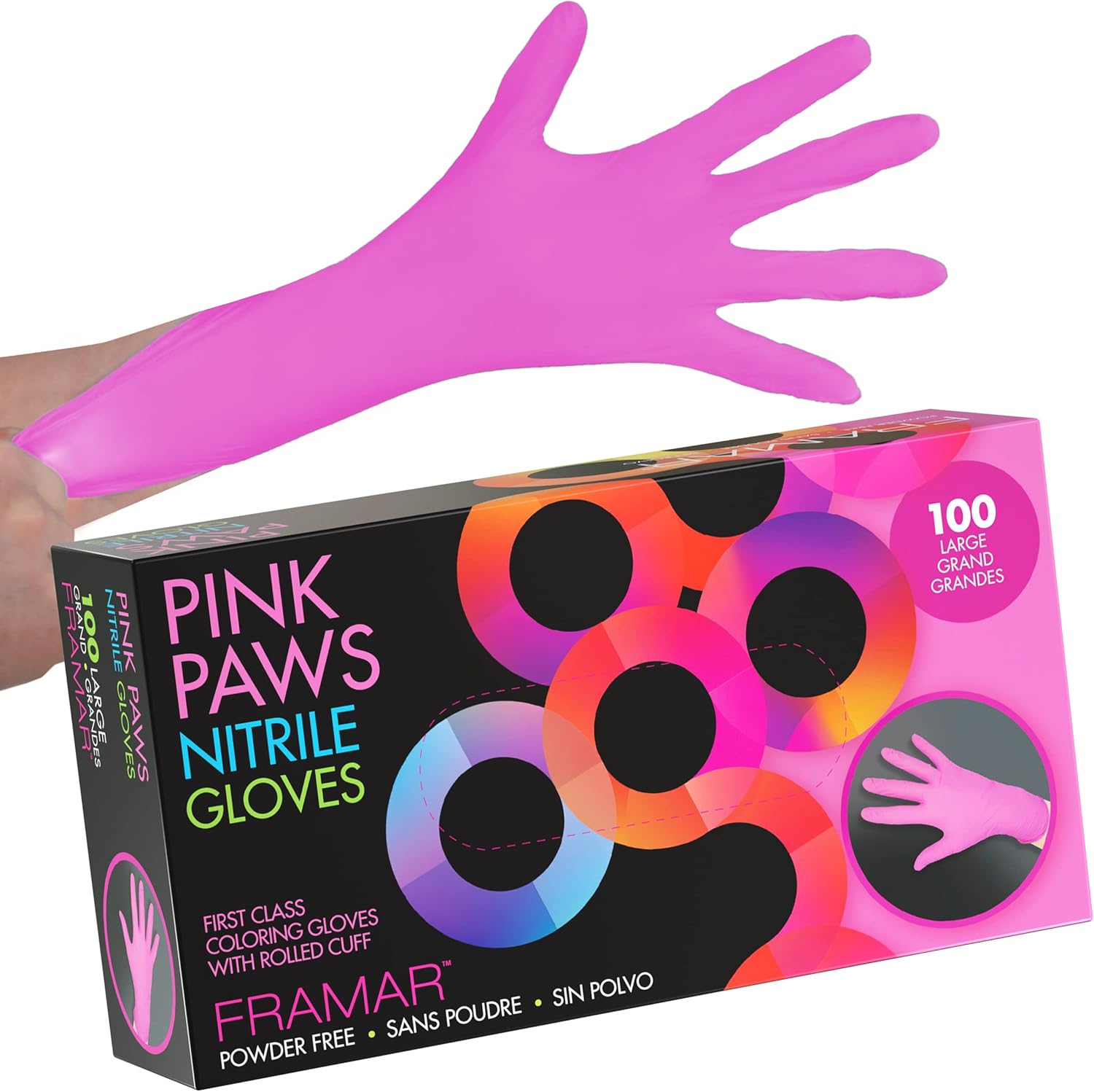 FRAMAR Pink Disposable Nitrile Gloves - Latex Free Large