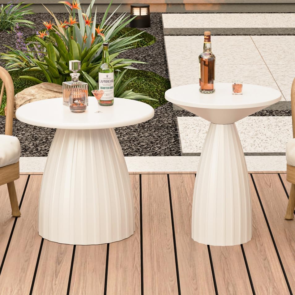 Round Small Patio Side Table Set of 2 for Outdoor Use