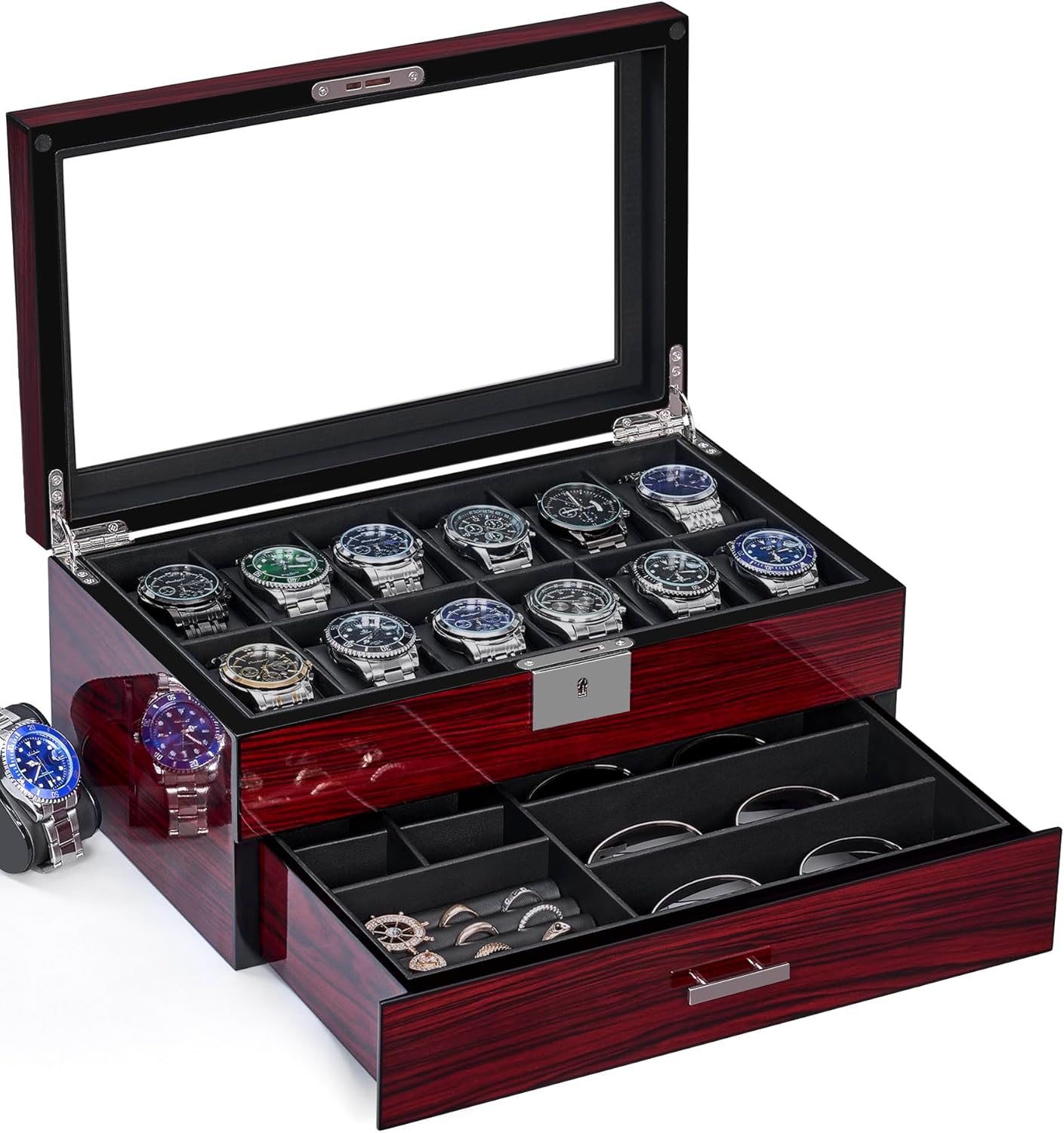 Lockable 2-Tier Watch Box for Men & Women