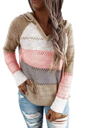 Color Block Hooded Crochet Sweater for Women - Lightweight Cozy Fit