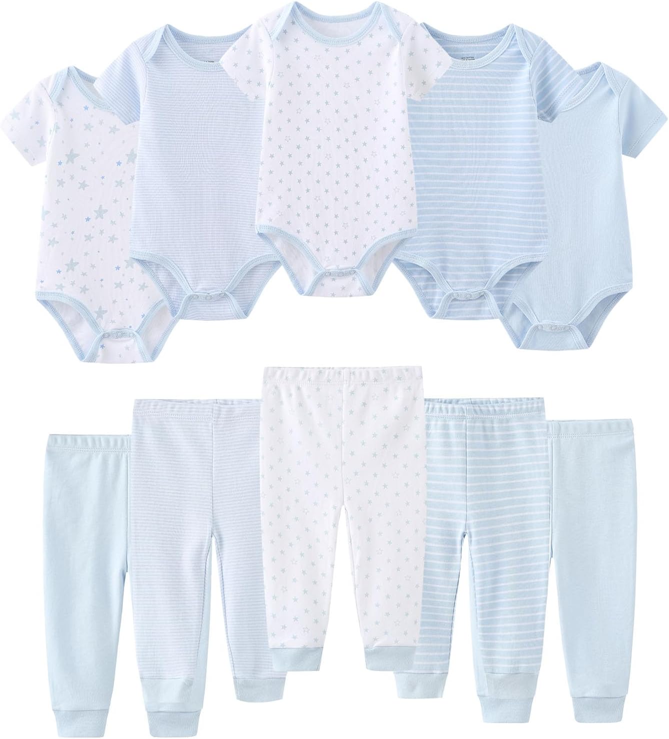 Baby Bodysuit and Pant Set 10-pcs Cotton Soft Newborn Clothes