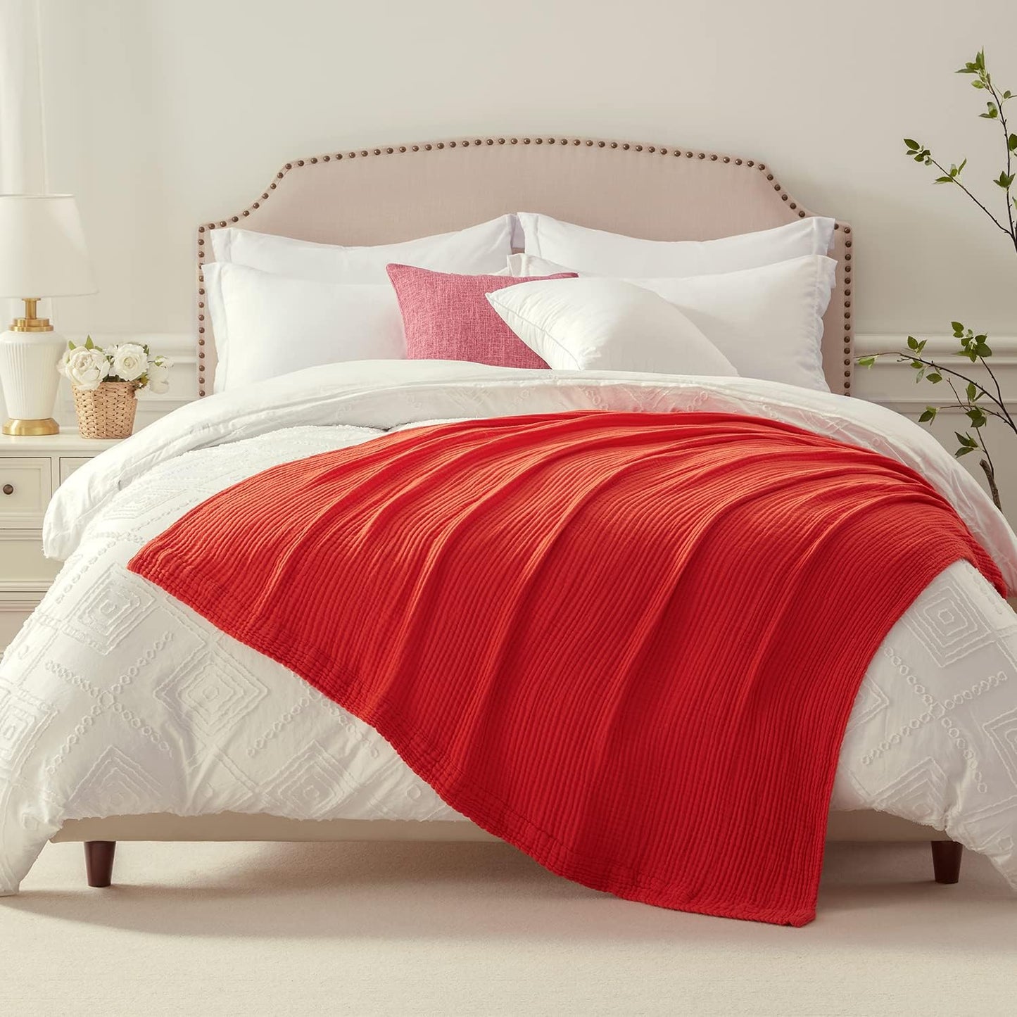 EMME Cotton Blanket Queen Size Soft Lightweight Muslin 90x90
