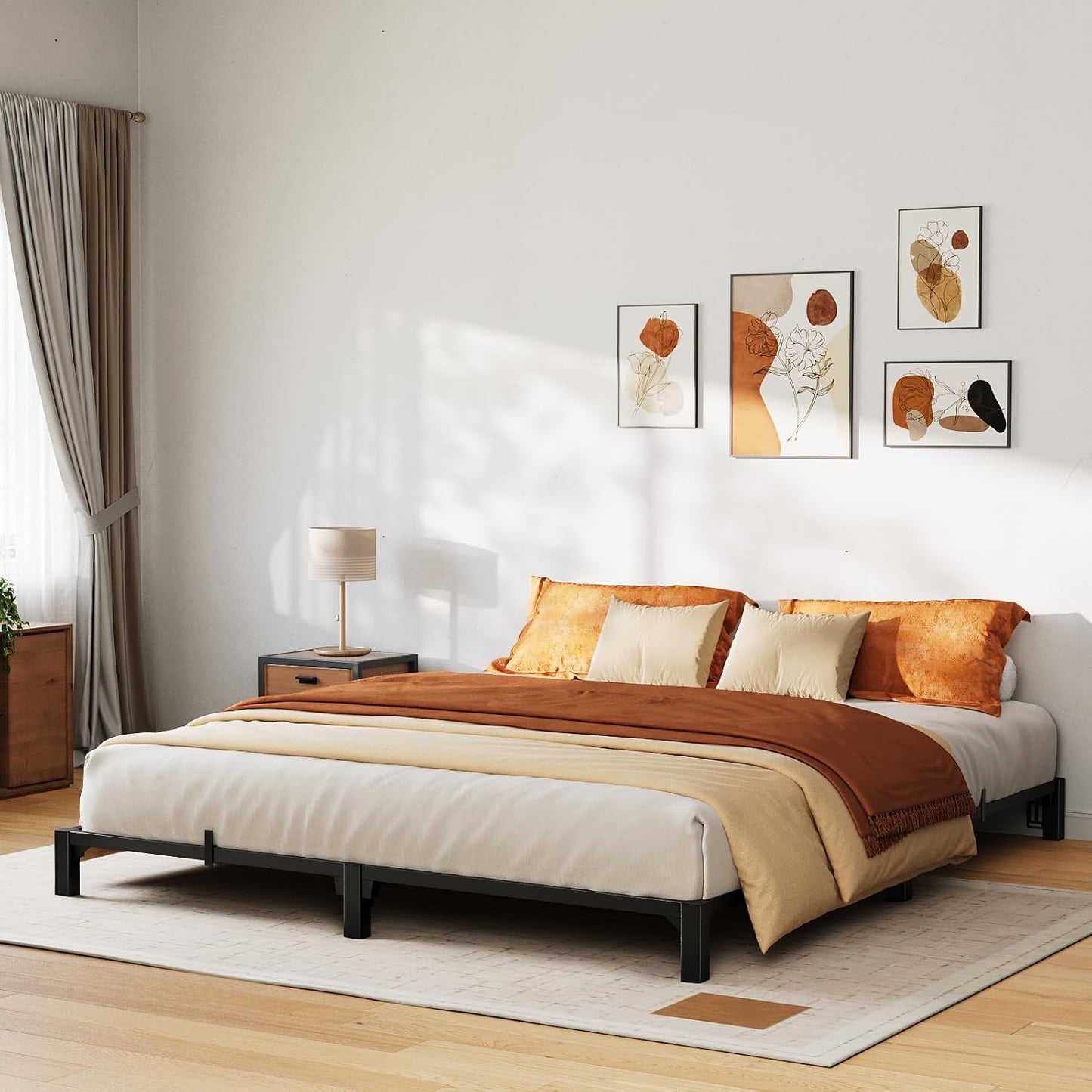 Heavy Duty King Bed Frame with Durable Iron Slat Support