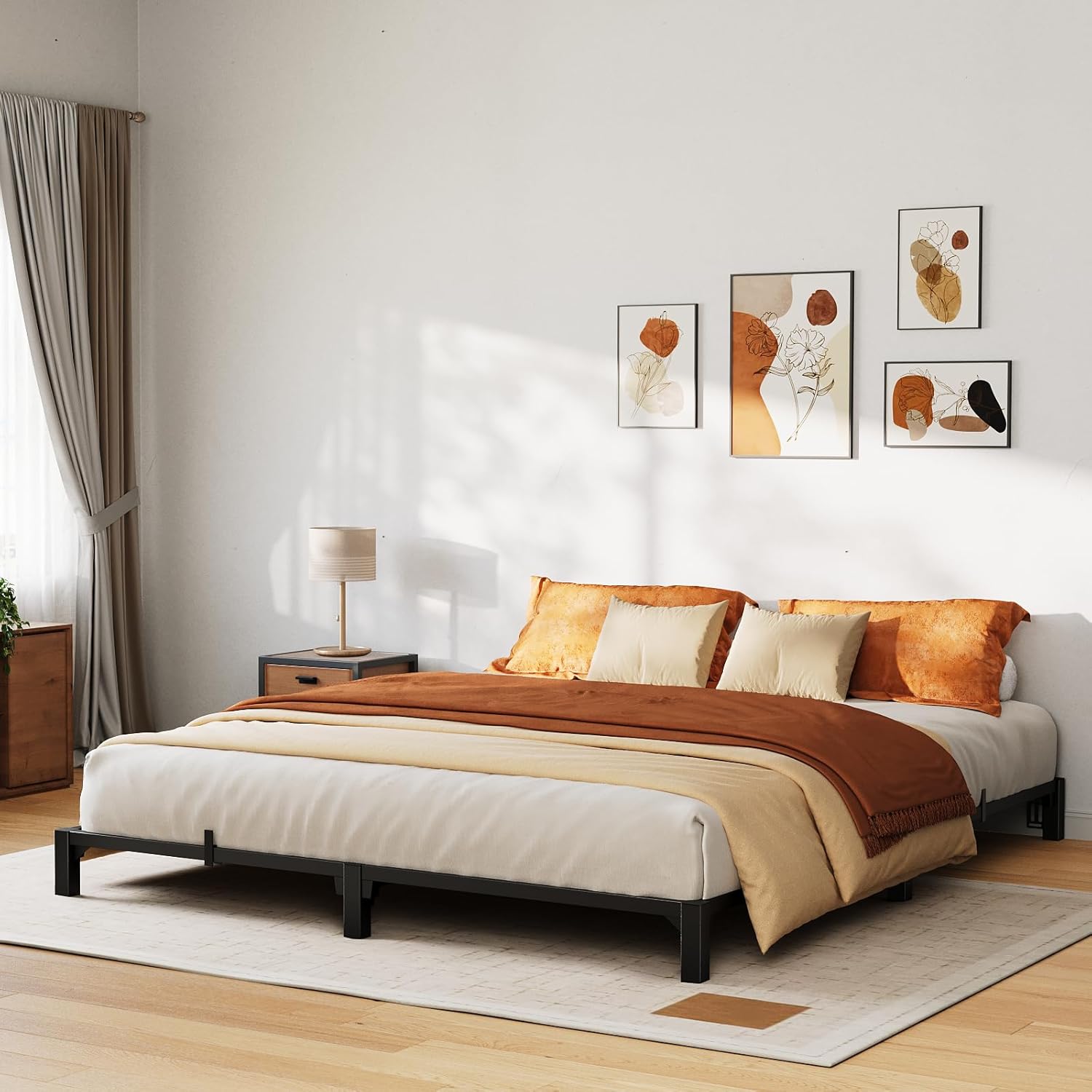 Heavy Duty King Bed Frame with Durable Iron Slat Support