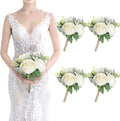 Bridesmaid Bouquets Set of 4 Ivory White Artificial Flowers - Rustic